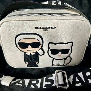 Karl Lagerfeld White Camera Crossbody Bag with Icon Patch